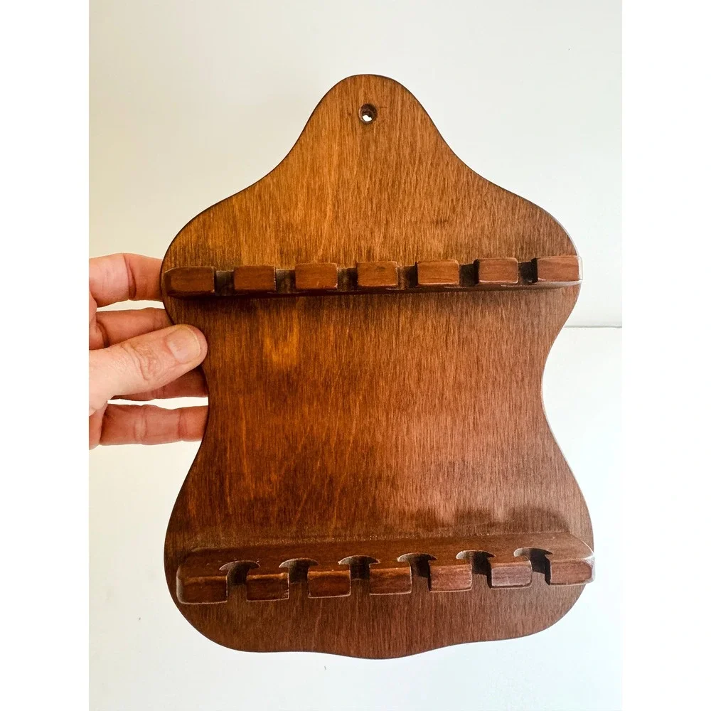 Vintage Wood Wall Mount Souvenir Spoon Display Rack Holds 14 Spoons